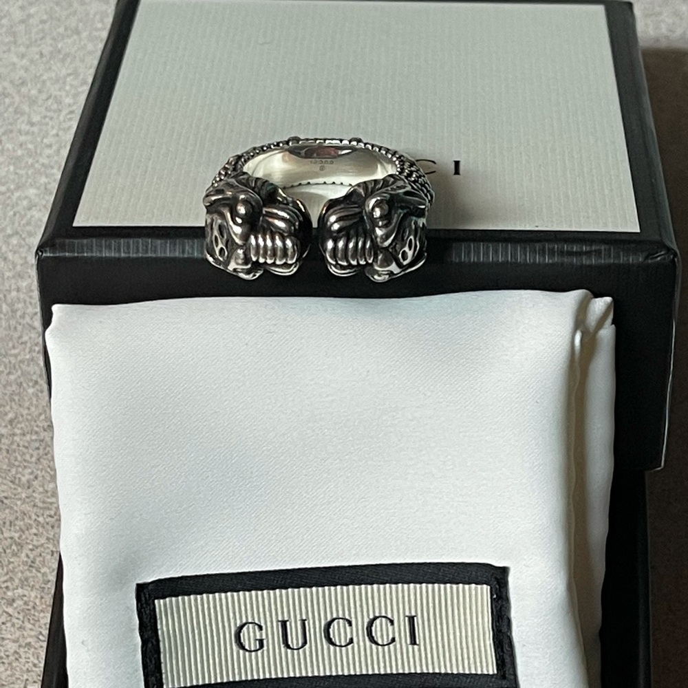 Gucci vintage tiger 2 headed sterling silver ring
